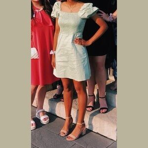 Nasty Gal Green Mini Dress Puffy Sleeves